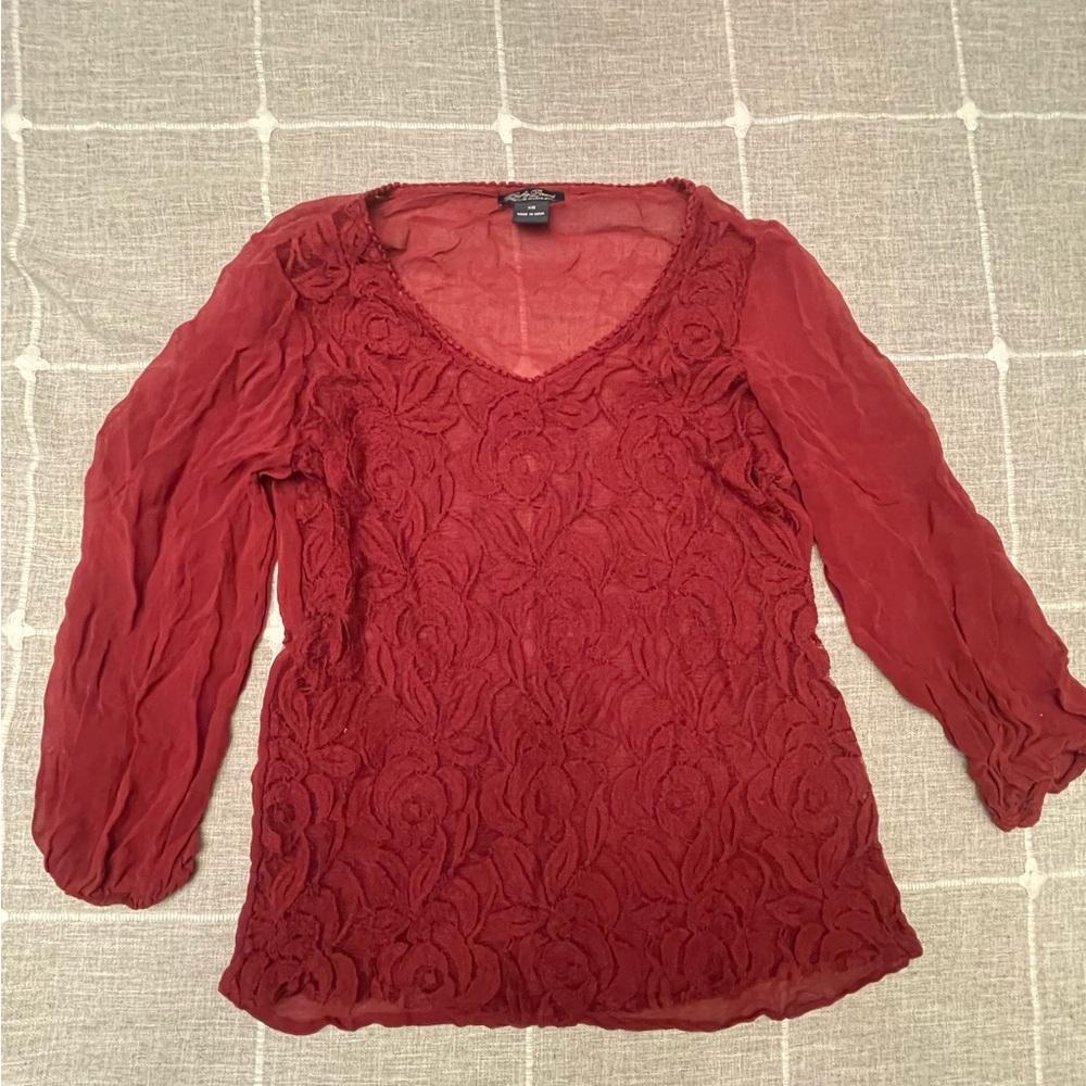 Lucky Brand Sheer Lace Blouse - Red - XS